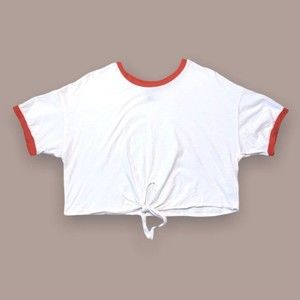 Forever 21 White Front Knot Baby Tee Shirt Size Large